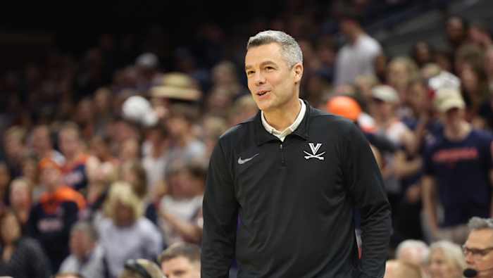 Tony Bennett reacts on the sideline during the Virginia men's basketball game against Clemson at John Paul Jones Arena.